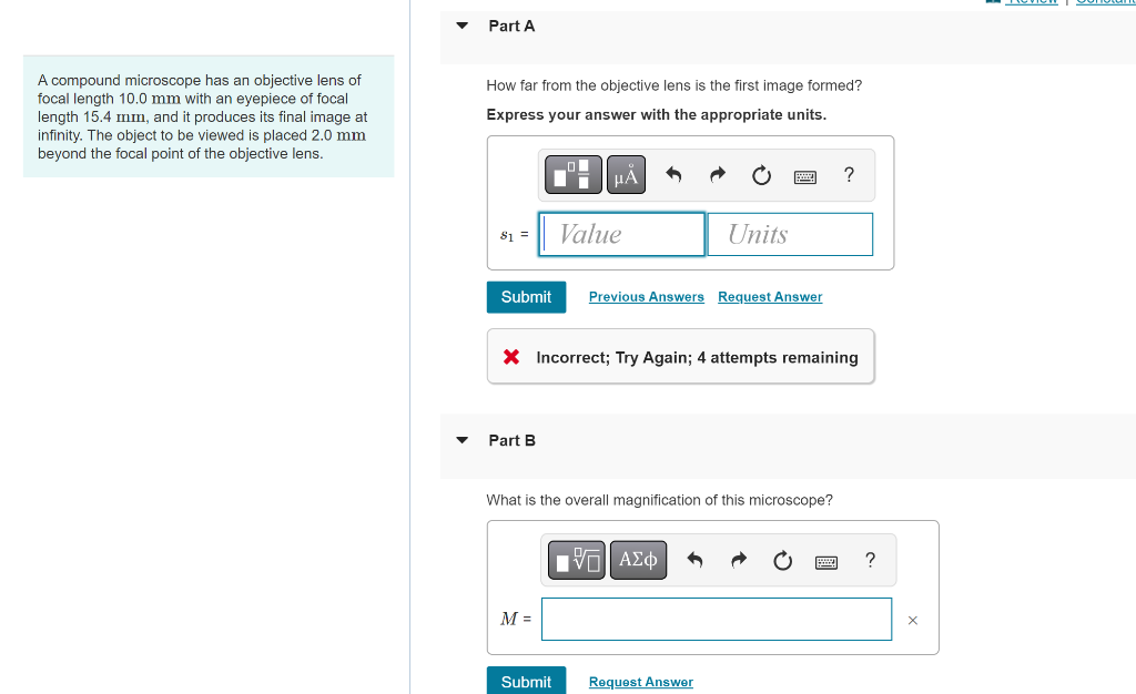 Solved A compound microscope has an objective lens of focal | Chegg.com