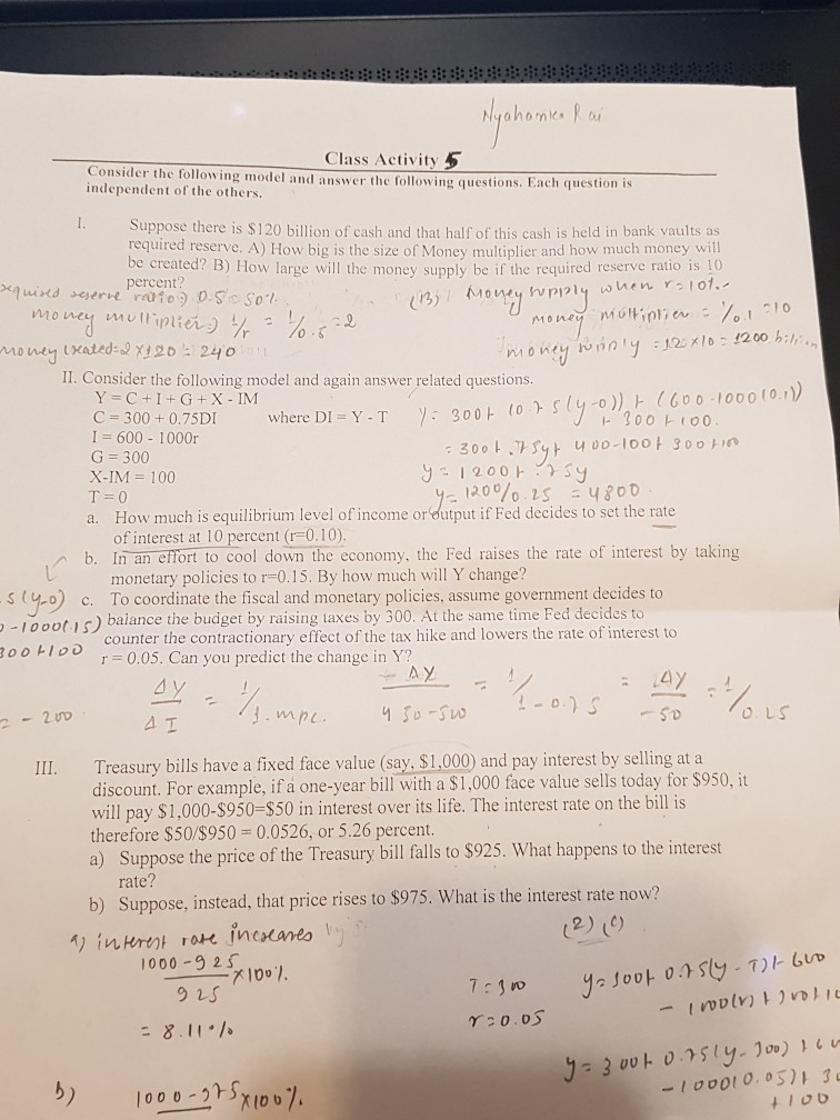 Solved Class Activity 5 Consider the following model and | Chegg.com