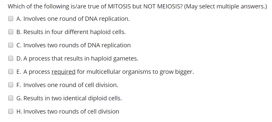 Solved Which of the following is/are true of MITOSIS but NOT | Chegg.com