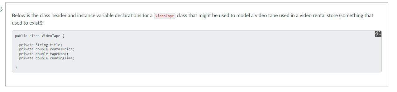 Solved > Below is the class header and instance variable | Chegg.com