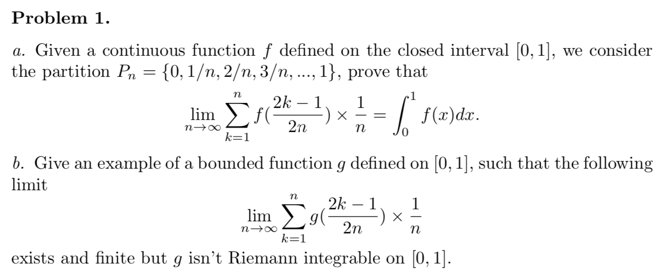 Solved Problem 1. a. Given a continuous function f defined Chegg