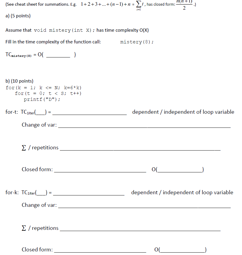 Solved (See cheat sheet for summations. E.g. | Chegg.com