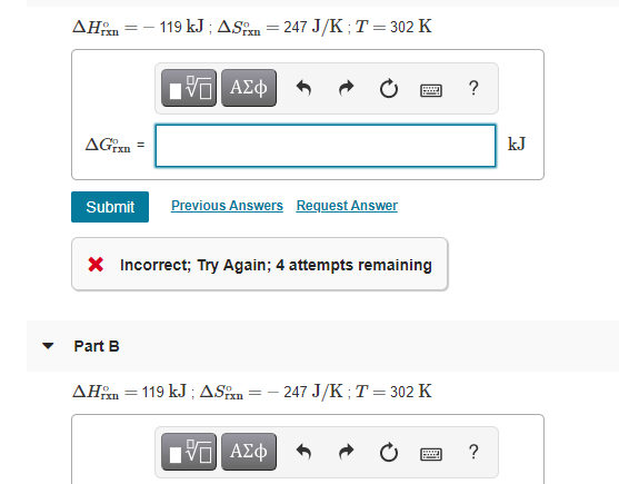 Solved calculate the change in the gibbs free energy for | Chegg.com