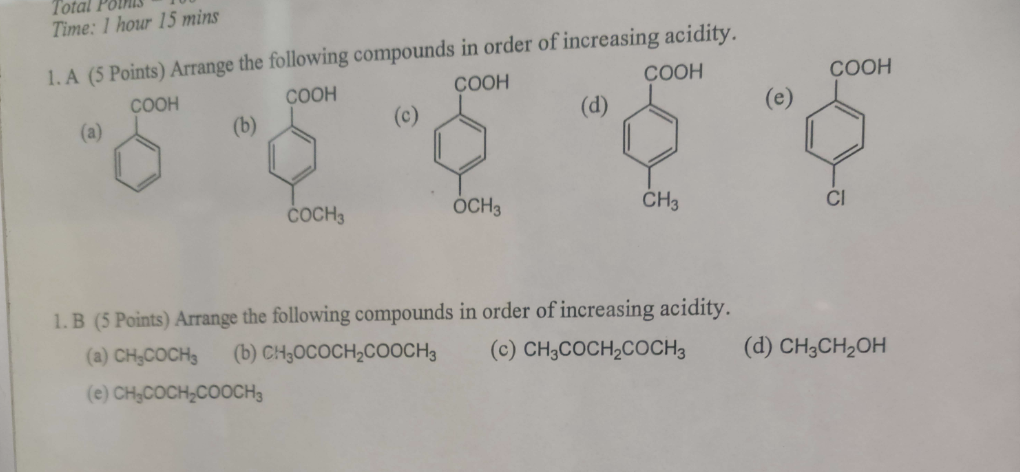 Solved 1 A 5 Points Arrange The Following Compounds In 2472