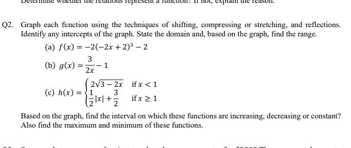 Solved Q2. Graph each function using the techniques of | Chegg.com
