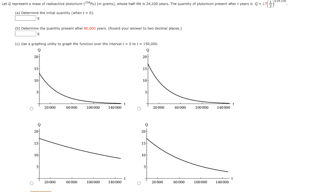 Solved Let Q represent a mass of radioactive plutonium | Chegg.com