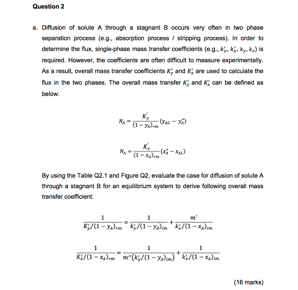 Solved Question 2 a. Diffusion of solute A through a | Chegg.com