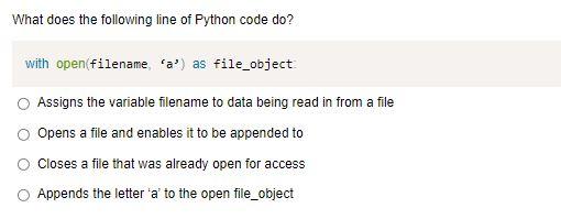 Solved What does the following line of Python code do? with | Chegg.com