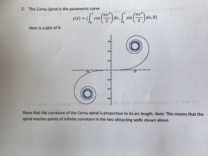 Solved 2. The Cornu Spiral is the parametric curve (.uco | Chegg.com