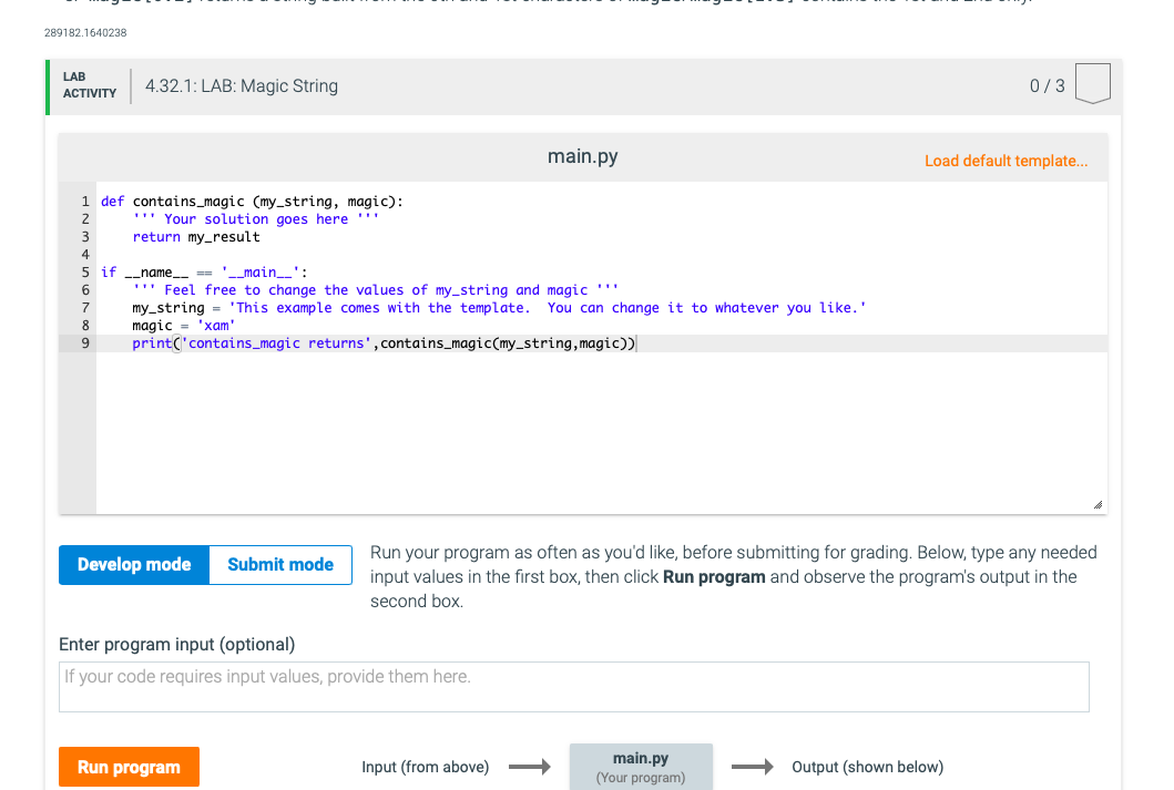 Solved 4.32 LAB: Magic String The code template below | Chegg.com