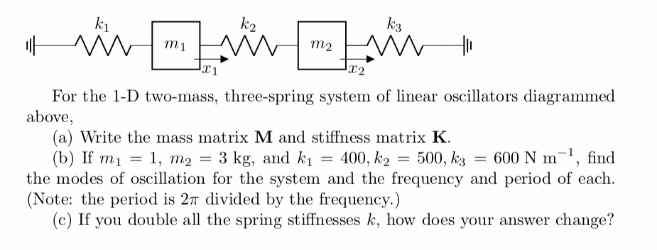 Solved C1 For The 1 D Two Mass Three Spring System Of