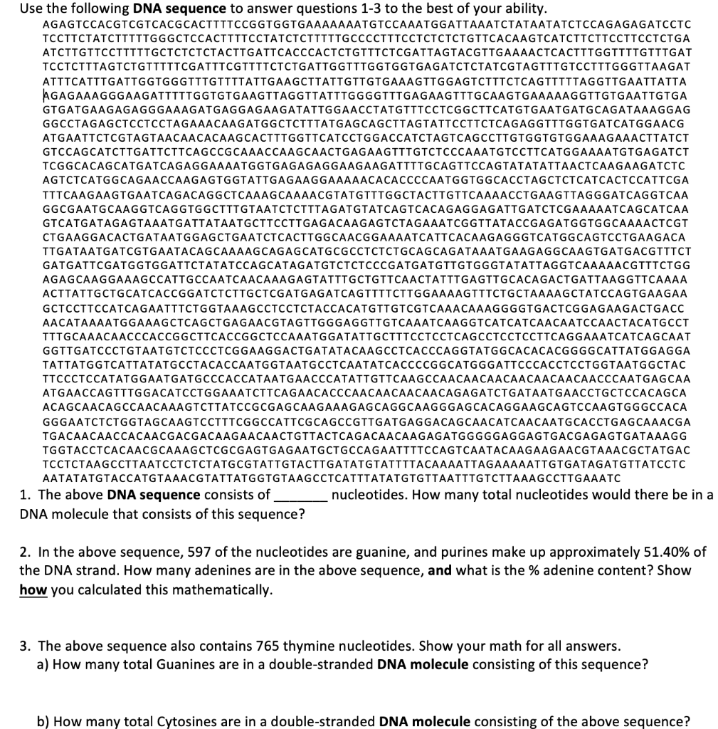 Solved Use the following DNA sequence to answer questions | Chegg.com