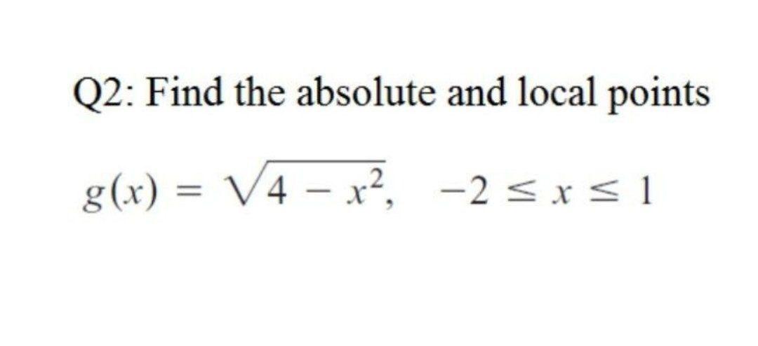 Solved Q2: Find the absolute and local points g(x) = V4 - x | Chegg.com