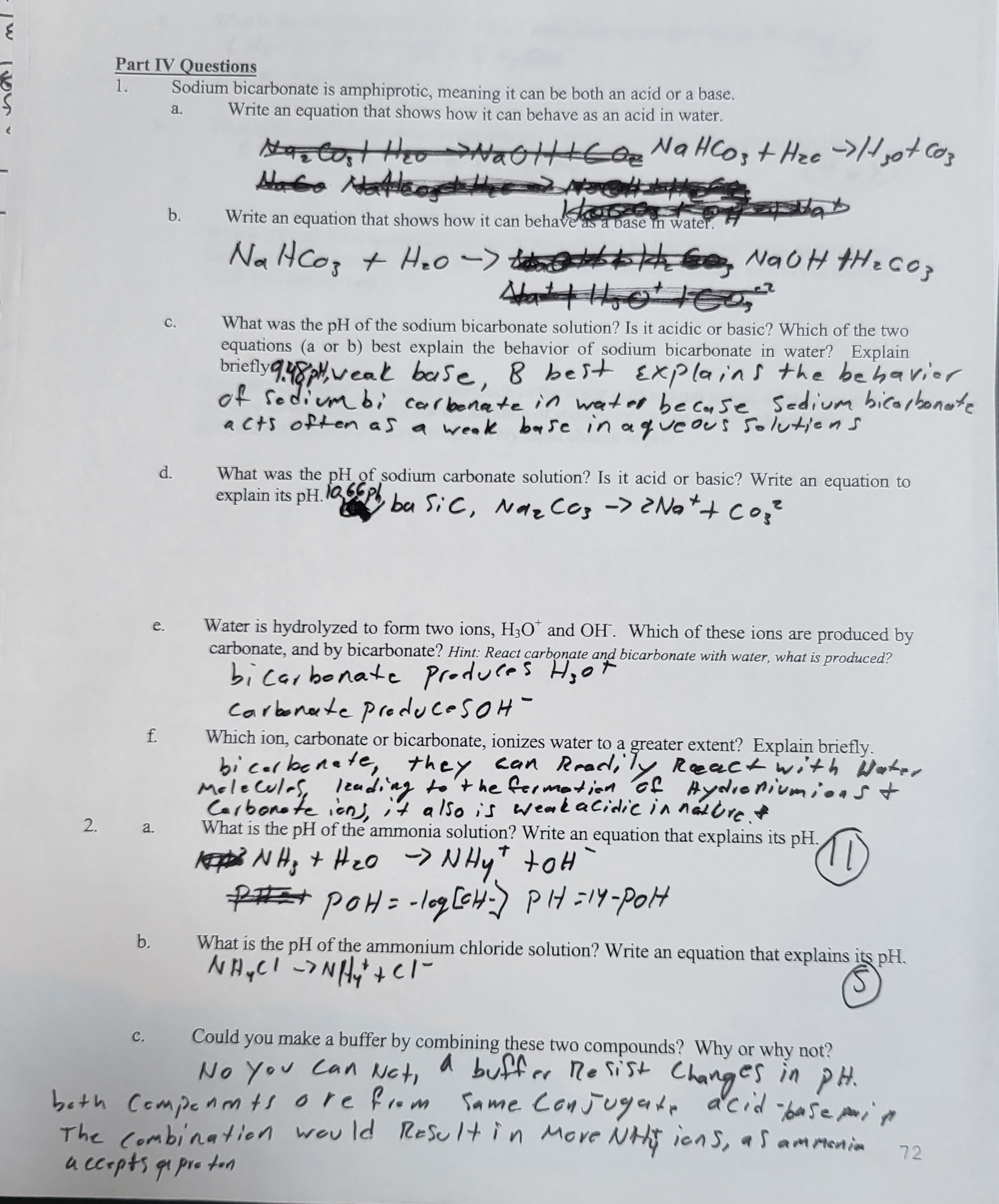 Part II. pH Determinations using a pH Meter Table 2: | Chegg.com