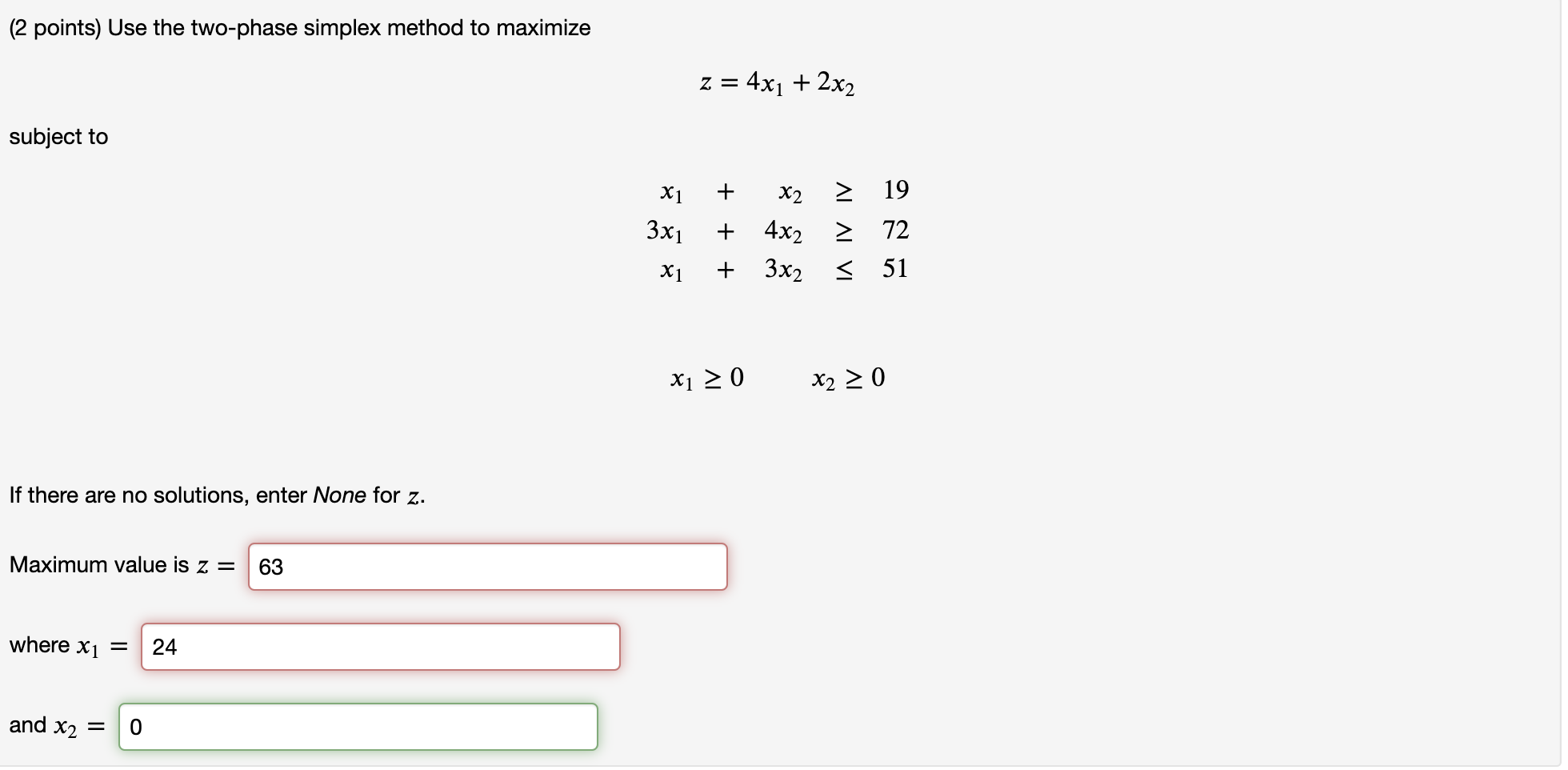 Solved (2 points) Use the two-phase simplex method to | Chegg.com