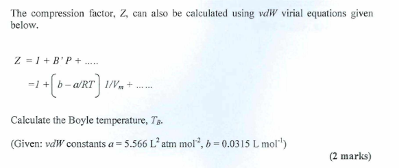 Solved The compression factor, Z, can also be calculated
