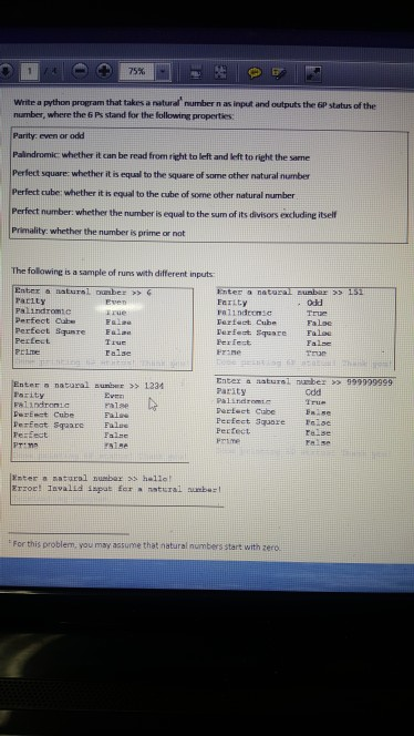 Solved 75 % Write a python program that takes a natural | Chegg.com