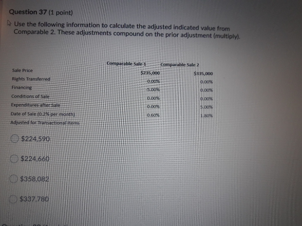 Solved Question 37 (1 point) W Use the following information | Chegg.com