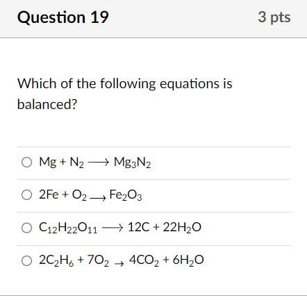 Solved Which Of The Following Equations Is Balanced? | Chegg.com