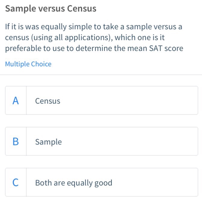 Solved Sample versus Census If it is was equally simple to | Chegg.com