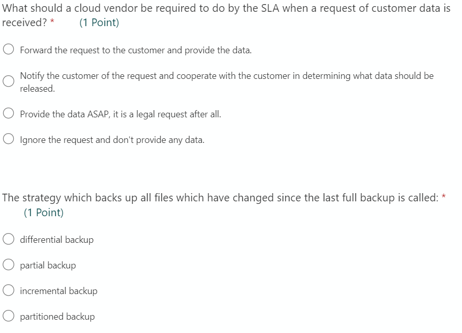 Solved What should a cloud vendor be required to do by the | Chegg.com
