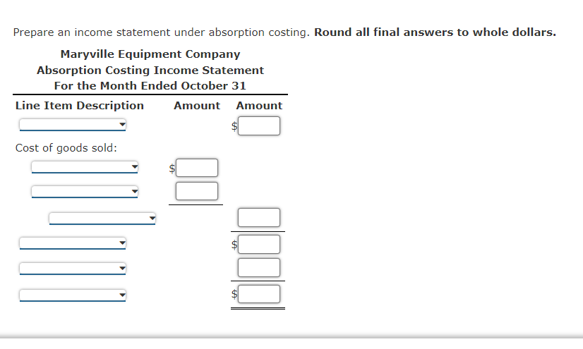 Solved Absorption Costing Income Statement On October 31, | Chegg.com
