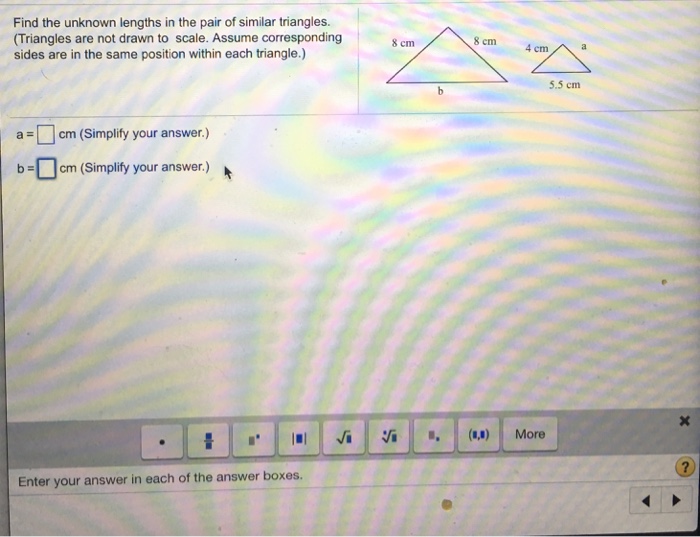 Solved Find the unknown lengths in the pair of similar