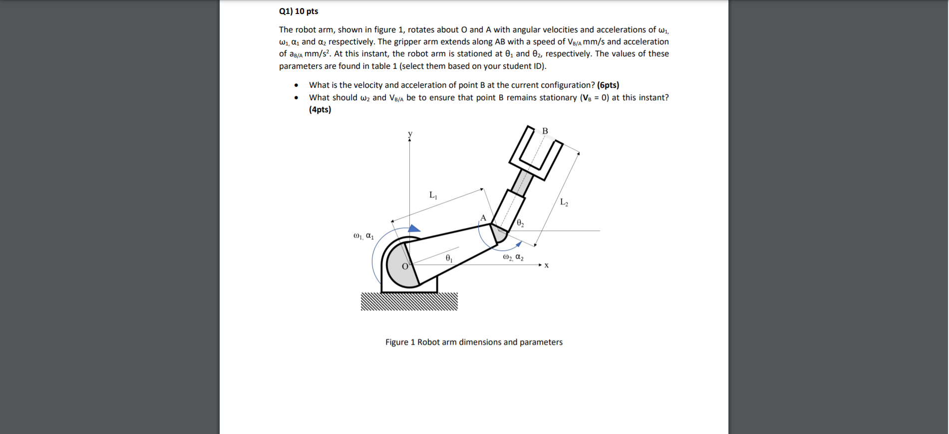 Q1) 10 pts The robot arm, shown in figure 1, rotates | Chegg.com 