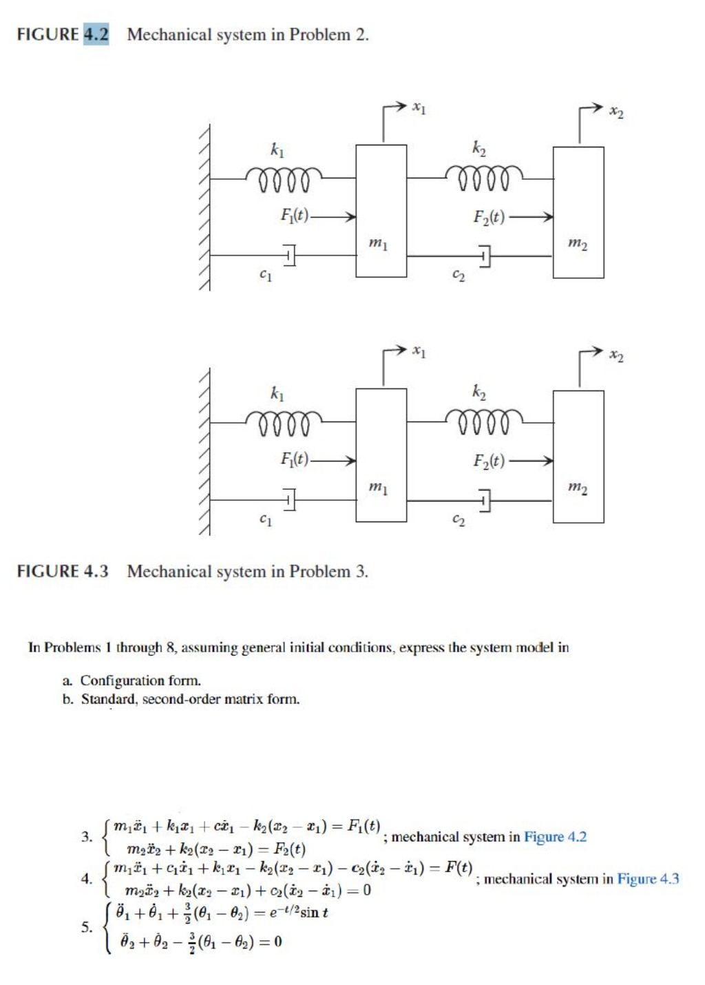Solved FIGURE 4.2 Mechanical system in Problem 2. X1 X2 k2 | Chegg.com