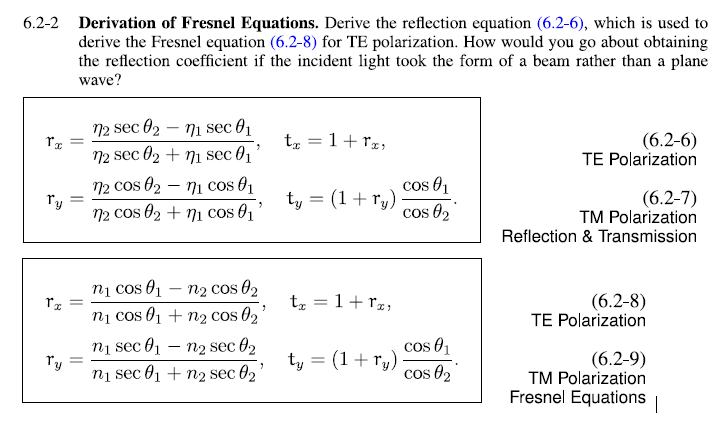 Solved 6.2-2 Derivation Of Fresnel Equations. Derive The | Chegg.com