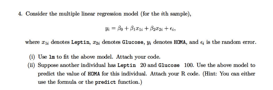4. Consider the multiple linear regression model (for | Chegg.com