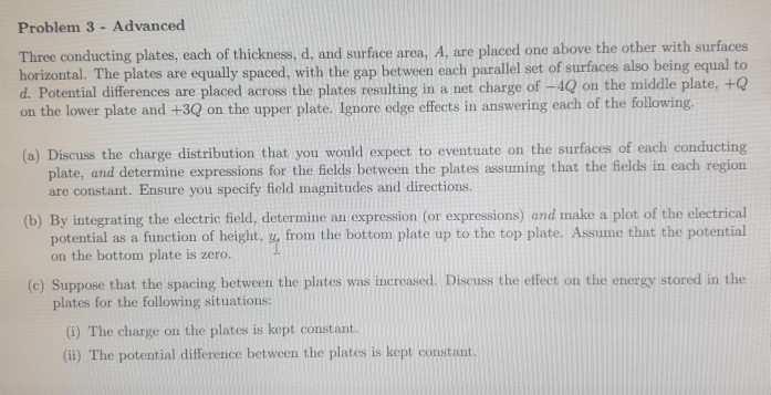 Problem 3 - Advanced Three Conducting Plates, Each Of | Chegg.com