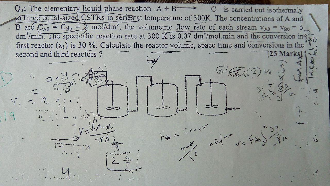 Solved Q3: The Elementary Liquid-phase Reaction. A + B C Is | Chegg.com