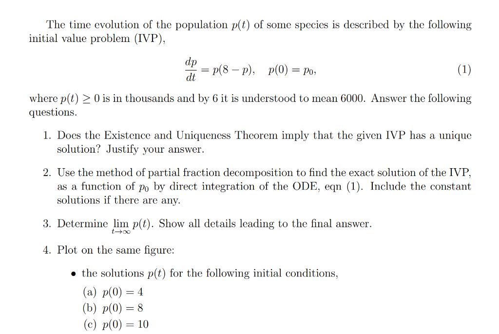 Solved The time evolution of the population p(t) of some | Chegg.com