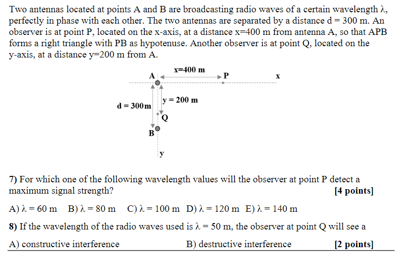 Solved Two Antennas Located At Points A And B Are Chegg Com