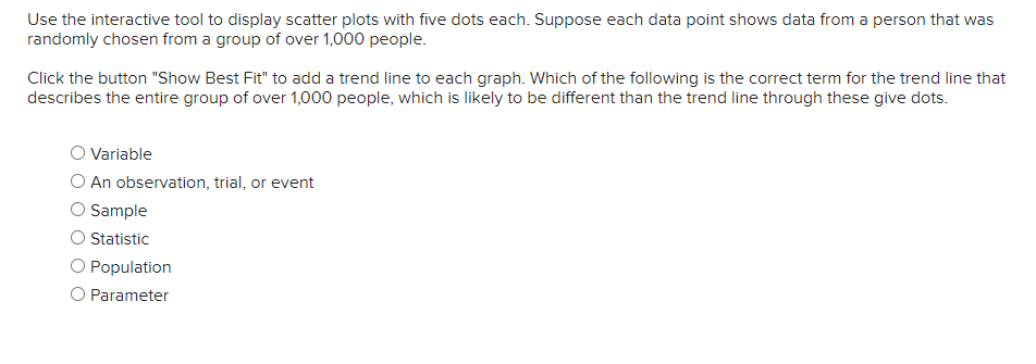 Solved Use the interactive tool to display scatter plots | Chegg.com