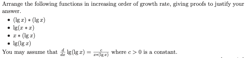 Solved Arrange The Following Functions In Increasing Order | Chegg.com