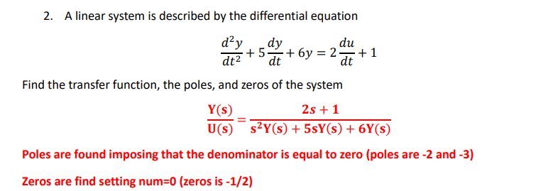 Solved 2. A linear system is described by the differential | Chegg.com