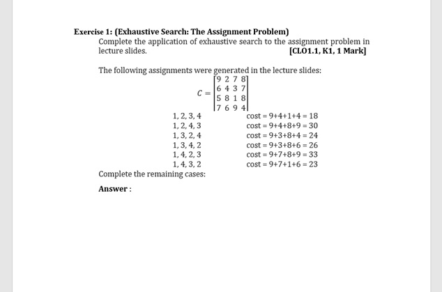 assignment problem by exhaustive search