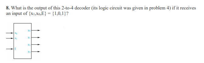 Solved 8. What is the output of this 2-to-4 decoder (its | Chegg.com