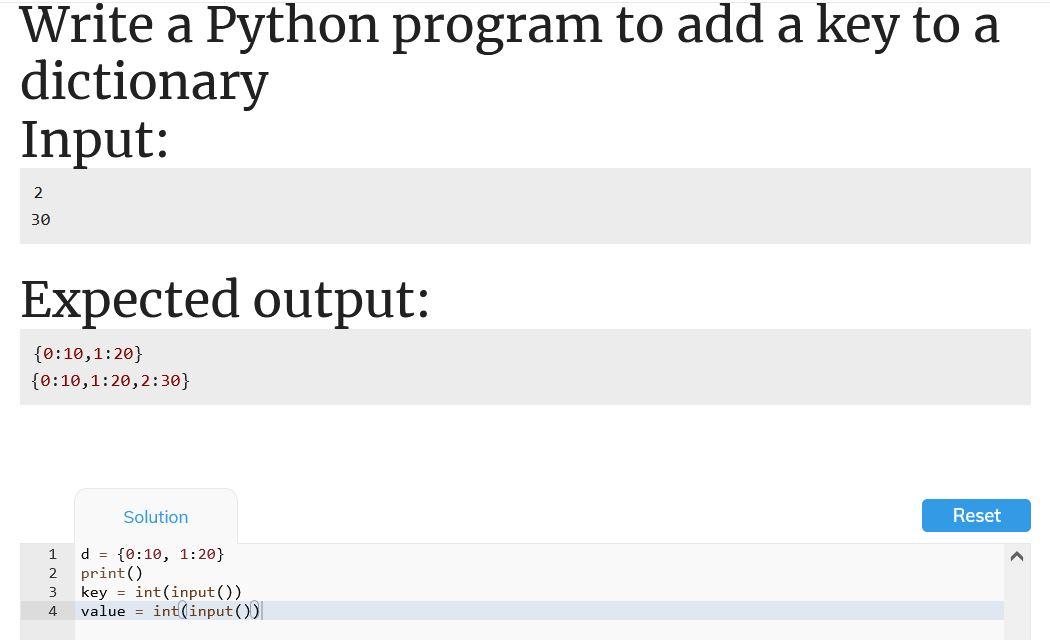Solved Write a Python program to add a key to a dictionary | Chegg.com