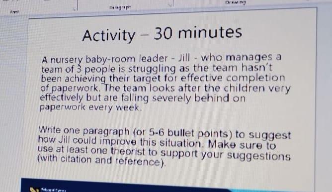 Solved A nursery baby-room leader - Jill - who manages a | Chegg.com