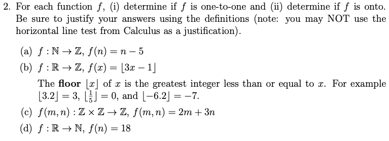 Solved 2 For Each Function F I Determine If F Is One Chegg Com