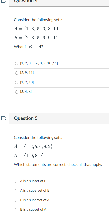 Solved Consider The Following Sets: | Chegg.com