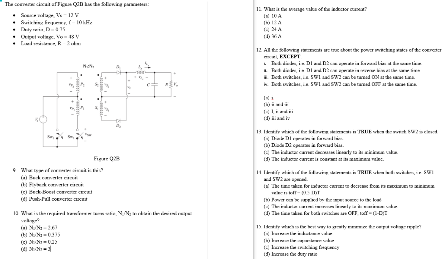 Solved The converter circuit of Figure Q2B has the following | Chegg.com