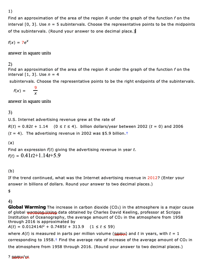 Solved 1) Find an approximation of the area of the region R | Chegg.com