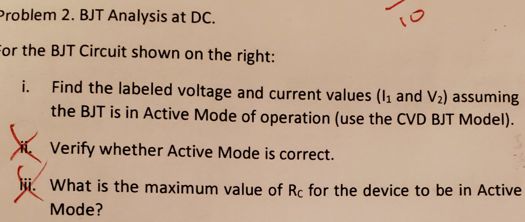 Solved Problem 2. BJT Analysis At DC. For The BJT Circuit | Chegg.com