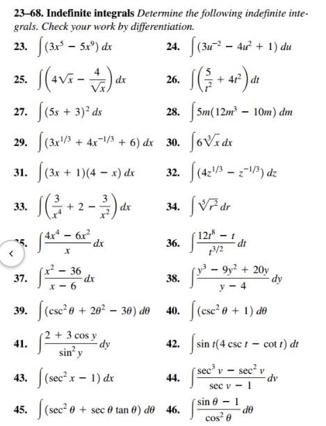 Solved 25. 26. + 4tdt 23–68. Indefinite integrals Determine | Chegg.com