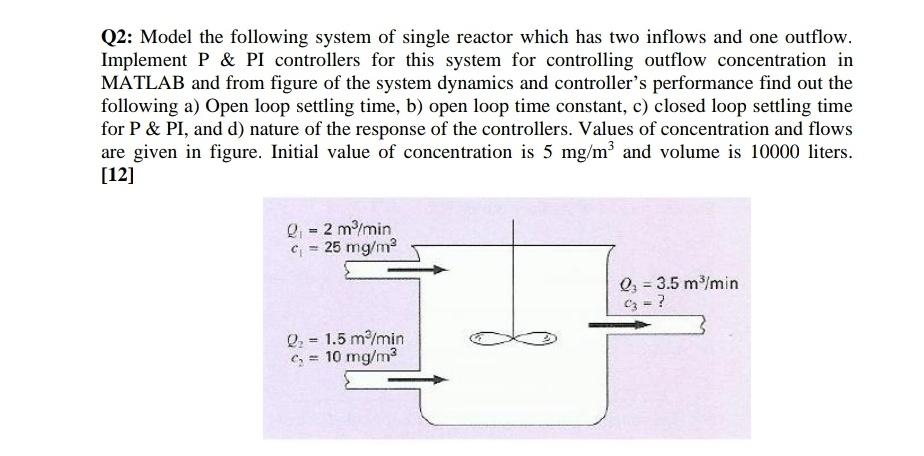 Q2: Model the following system of single reactor | Chegg.com