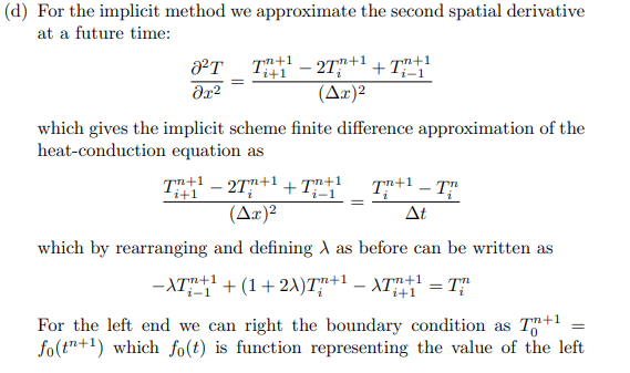 Solved ) For the implicit method we approximate the second | Chegg.com